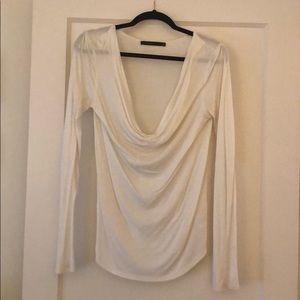 White jersey long sleeve tee with drop neck